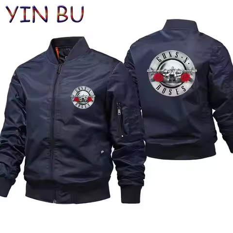 Men's Gun And Roses Rock Band Guns N Roses Zipper Bomber Jackets Thick Winter Windbreaker Jacket Pil