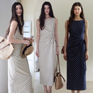Women's Polka Dot Long Dress Slim Fit There Is A Side Pleats. Sleeveless Design Suitable For Summer 