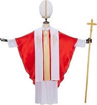 Pope Costume Men,Adult Pontiff Costume,Biblical Catholic Cardinal Bishop Outfit Men,Halloween Costum