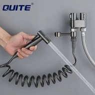 QUITE เครื่องพ่นน้ำห้องน้ำมือถือ ความดันสูง สแตนเลส ติดผนัง ห้องน้ำห้องน้ำฝักบัวฉีดน้ำ วาล์วทองเหลือ