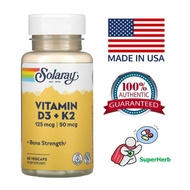 Solaray, Vitamin D3 + K2, Soy-Free, 125 mcg (5000 IU)