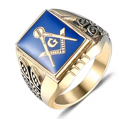 Classic Blue Masonic Ring Stainless Steel Freemasonry Compass Mens Jewelry SYR0001