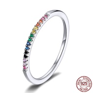 100% S925 Sterling S925 Stackable Ring Color Rainbow Ring Fashion Korean Women Ring