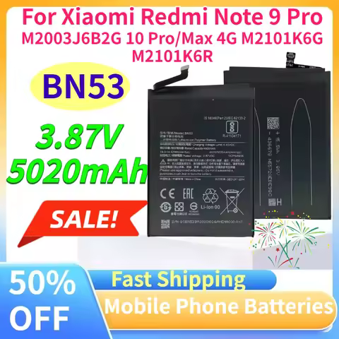New BN53 5020mAh 3.87V Mobile Phone Battery for Xiaomi Redmi Note 9 Pro M2003J6B2G 10 Pro/Max 4G M21
