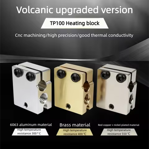 1pc High Quality V6 Volcano Aluminum or Plated Copper Brass Heat Block for PT100 HT-100K Hotend 3D P