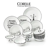 [CORELLE] SNOOPY &amp; CHARLIE Edition Tableware 16p Set for 4 People (Round Plate) / Dinnerware