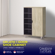 Shoe Cabinet 1 Door Open Shelving Grey Color Up to 12 pairs Shoes Plastic Legs Display Side Board Sh