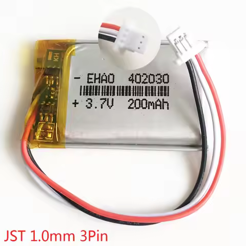 3.7V 200mAh 402030 Lipo polymer battery Rechargeable JST 1.0mm 3pin Plug customized CE FCC ROHS MSDS