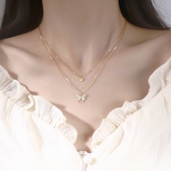 S925 Double Layer  Clavicalis Chain Butterfly Pendant