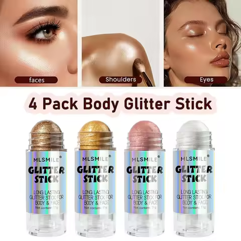 4 Pack Body Glitter Stick Face Glow Highlighter Shimmer Body Makeup Shine Glitter for Daily Christma