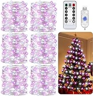 Baquler 6 Pack Christmas Lights 197ft 8 Modes Christmas Lights Decor USB Xmas Fairy Lights Color Changing Christmas Tree Lights for Party Xmas (White, Pink)