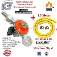 IGT Gas Regulator With GAUGE&SAFETY LOCK / with 1.5M UNIGAWA gas hose.(NEW MODEL WITH EFV SYSTEM- ex