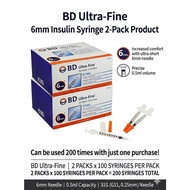 BD Ultra-Fine™ Insulin Syringe (0.5ml x 6mm, 31G) – 2-Pack Value Bundle (200 Count Total) – More Aff