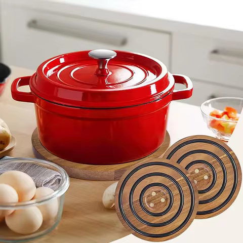 Round wooden sand pot pad, magnetic pot pad, kitchen magnetic heat insulation pad, hot dish pot pad