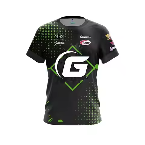 New Men Global G Green Dot Gradient Bowling Jersey Short Sleeve Performance Sports Tee Pro Bowler Fa