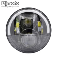 BJMOTO 7" Inch Round H4 H13 Motorcycle Headlight with DRL LED Projector Off Road Bulb Headlamp For Harley Softail Touring Trike