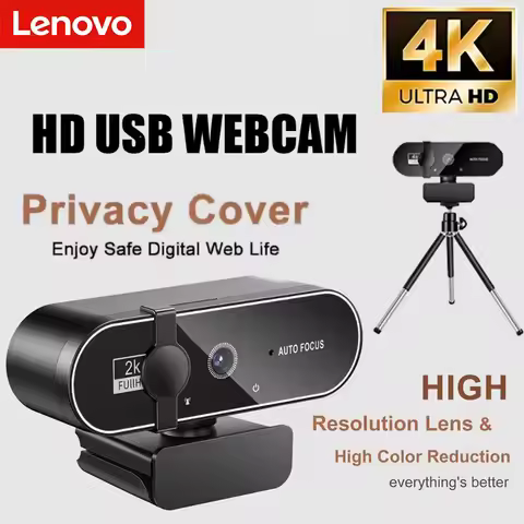 Lenovo 4K Webcam Video Camera 2K Autofocus Streaming Web Cam With Microphone Full HD 1080P Webcams f