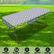 1pc Picnic Table Cloth Rectangle Waterproof Elastic Dining Party Table Cover Grey 6 Feet 30*72in