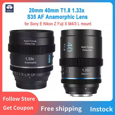 SIRUI 20mm 40mm T1.8 1.33x S35 Anamorphic Cine Lens Auto Focus Cinema Lens with STM Motor for Sony E