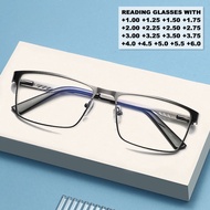 +125,+175,+225,+275 Men's Square Metal Large Frame Reading Glasses Reader High Quality Business Meta