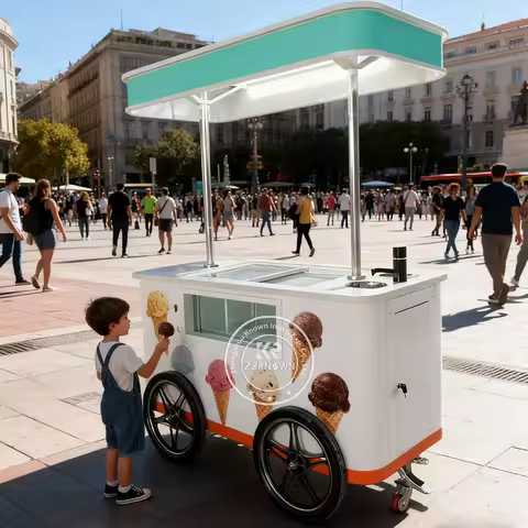 Ice Cream Push Cart Gelato Display Freezer Food Cart Outdoor Flower Cart Flower Vending Cart Showcas