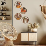 LISHU 4Pcs Wooden Wall Bohemian Wall Art Farmhouse Bohemian Country Yard Decoration Round Shape Wall