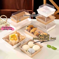 🌲【V-H】🌲50 Pcs Kraft White Paper Square Rectangular Bakery Cake Donut Food Box Transparent Lid Kotak 