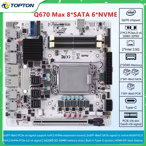 Q670 NAS Motherboard ITX Firewall Mainboard Intel 12/13/14th Gen LGA1700 2*DDR5 2*2.5G LAN 1*PCIE5.0