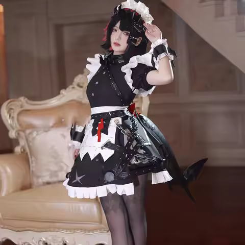 Ellen Joe Cosplay Costume Game Zenless Zone Zero Maid Dress Ellen Joe Cosplay Tail Wig Full Set Suit