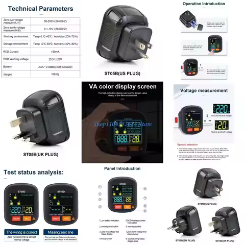 Y6GD RCD GFCI NCV Test Outlet checker EU/US/UK Plug Ground Zero-Line 30mA Socket