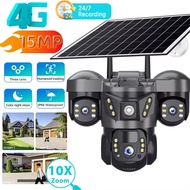 Solar Security Camera 4G Outdoor 3 Lens 3 Screen Color Night Vision 10X Zoom Cameras PIR Human Detec