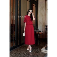 MY WAY Glamorous Heiress Women's Office Set Round Neck Blouse with Embossed Floral Sleeves and Elega