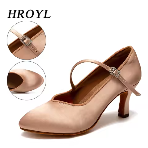 Standard Dance Shoes Tan Satin High Heel Ladies Tango/Ballroom Dance Shoes Soft Dance Women Standard