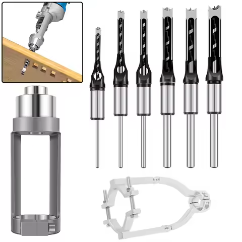 6/4PCS HSS Square Hole Drill Bits Auger Mortising Chisel Drill Set Square Hole Drill Fixed Bracket A