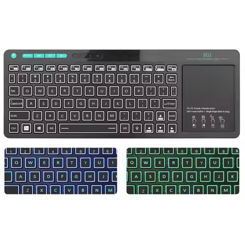 Rii K18S Mini Bluetooth Wireless 2-LED Color Backlit Multimedia Keyboard Mouse Rechargable Keyboard 