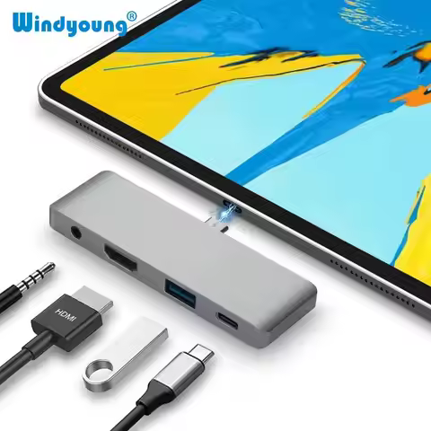 Aluminum Type-C Mobile Pro Hub Adapter for iPad with USB-C PD Charging 4K HDMI USB 3.0 3.5mm Headpho