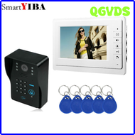 QGVDS SmartYIBA 7 "ปุ่มจอสีขาวระบบอินเตอร์คอมโทรศัพท์ + กันน้ำได้แป้นกดรหัส RFID กล้องกระดิ่งประตูปลดล็อก