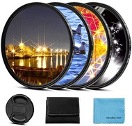 72mm Star Filter 4 Pieces Starburst Lens Filter(4 Points,6 Points,8 Points,12 Points) with Centre Pi