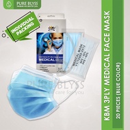 Respack 50 pcs KBM 20 pcs Indicidual Packin Premium Medical Surgical 3 PLY Face Mask Blue Color BFE&gt;95% Earloop Nonwoven