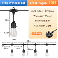 cod E27 Outdoor String Lights LED Bulbs UK/US Plug Waterproof Retro Bulb For Garden Decoration 10/01