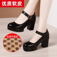 高跟鞋 kasut perempuan heels Soft Leather Cheongsam Catwalk High Heels - Thick Heel, Platform, Round To