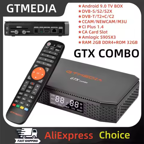 GTMEDIA GTX Combo TV Box Android 9+DVB-S2/T2/C2 2G+32G 4K/8K Decoder Support CA&CI Plus1.4,SATA-HDD,