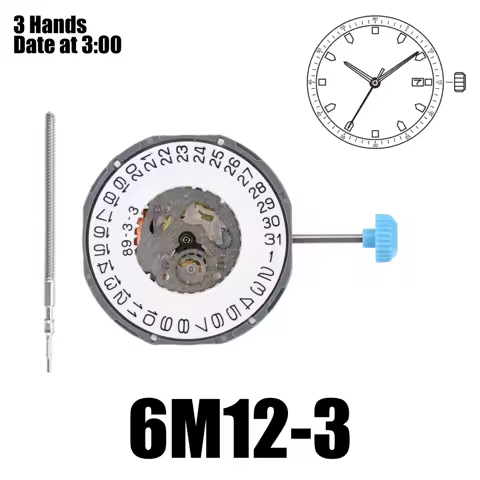 6M12 Movement Miyota 6M12 Movement 3 Hands Date at 3:00