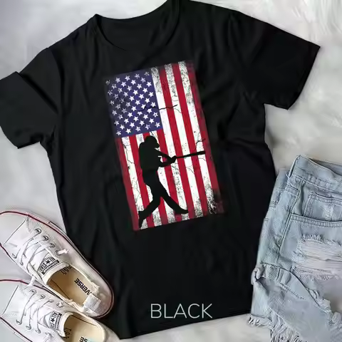 Baseball American Flag 4th of July men women gift T Shirt Unisex T shirt