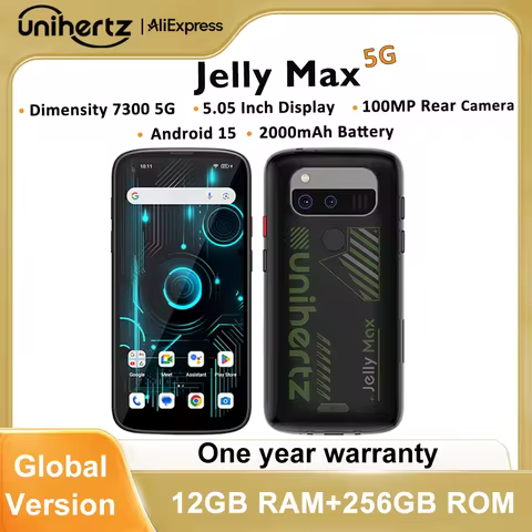 Unihertz Jelly Max 5G Mini Smartphone Android 14 Dimensity 7300 CPU 12GB 256GB 100MP Camera 4000 mAh