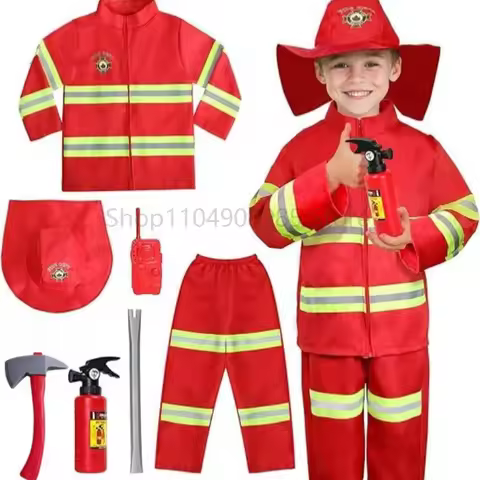 Red Fireman Cosplay Costume for enfant Jungen Mädchen Birthday Gift Fire Dept Uniform Satge Performa