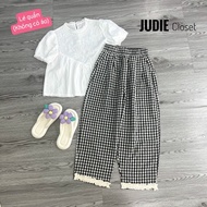 Quần Bom Lửng Nữ Chất Thô MềmQuần Cạp Chun Kẻ Caro Gắn Gấu Ren Xinh Xắn JUDIE.Closet