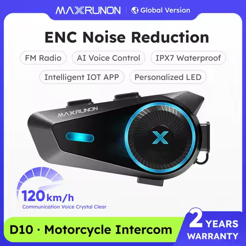 MAXRUNON D10 Motorcycle Intercom Bluetooth 5.4 helmet Headset Motorbike 4 Riders 1.6KM Moto Group In