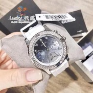 ✨GUESS蓋爾斯手錶 樹脂石英女錶 三眼錶 W1098L1 個性白色錶盤 時尚鑲鑽手錶 休閒腕錶 36m