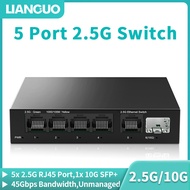 LIANGUO 5 Port 2.5GbE Ethernet Switch Unmanaged 2.5Gbps Network Switch 1 Port 10Gb SFP+ Slot Home La